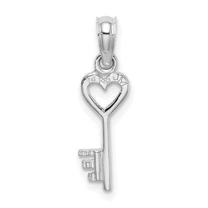 14K White Gold 3D Key with Heart Pendant