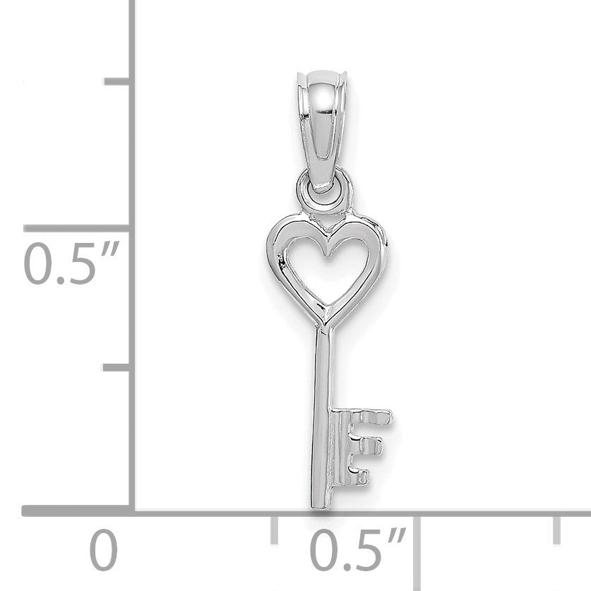 14K White Gold 3D Key with Heart Pendant
