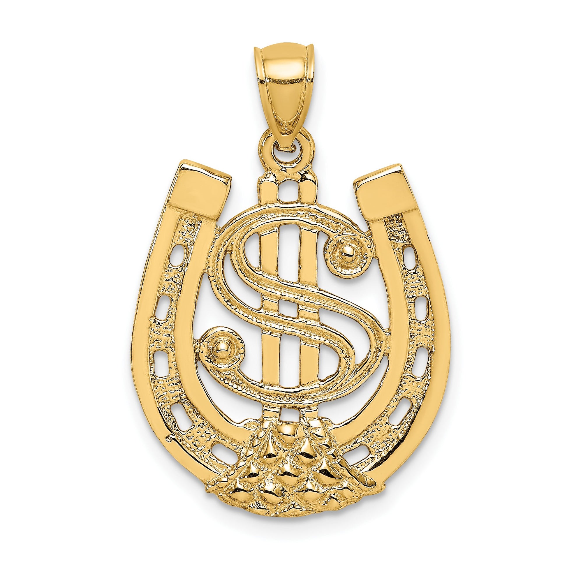 14K Dollar Sign In Horseshoe Charm