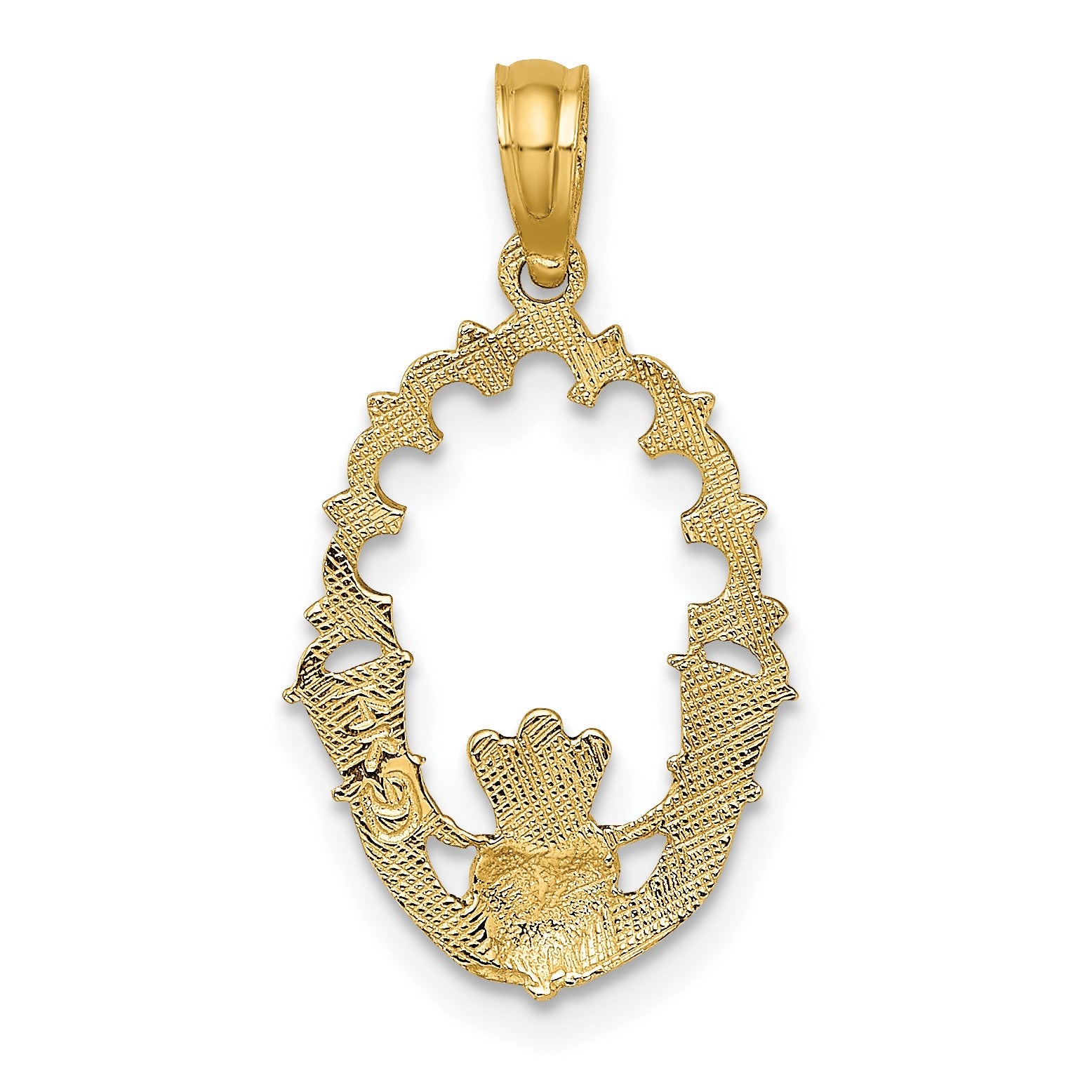 14K Engraved Claddagh In Oval with Lace Trim Charm