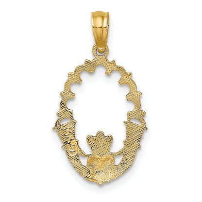 14K Engraved Claddagh In Oval with Lace Trim Charm
