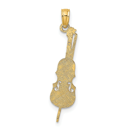 14K Polished Textured Upright Bass Charm