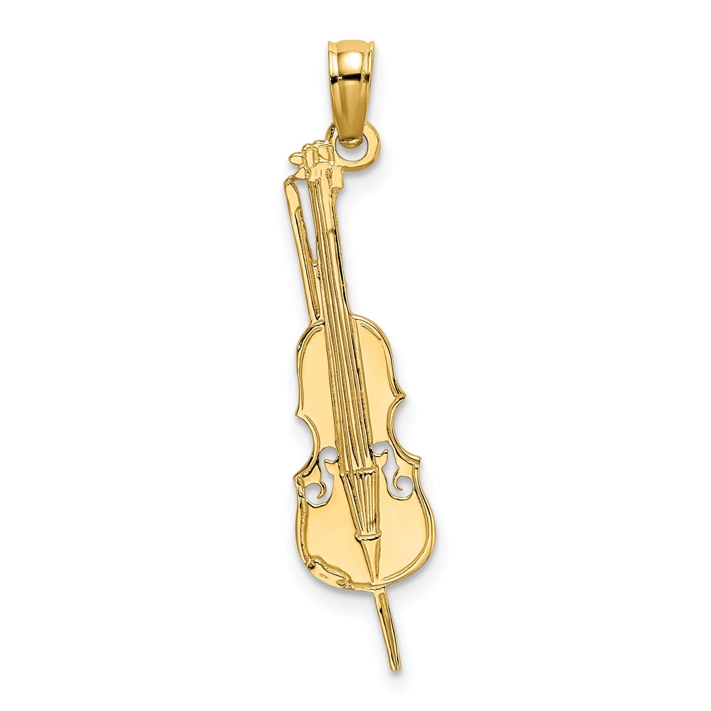 14K Polished Textured Upright Bass Charm