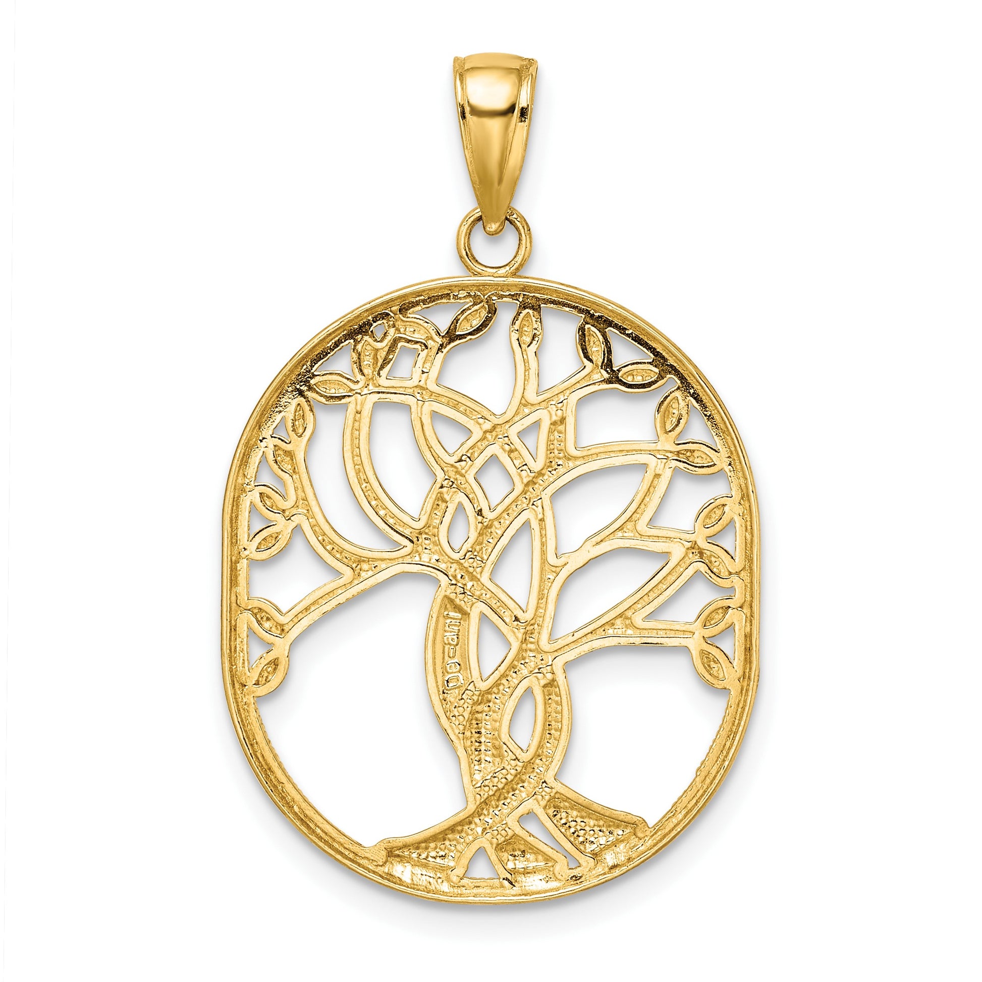 14K Tree of Life Twisted Tree in Oval Frame Pendant