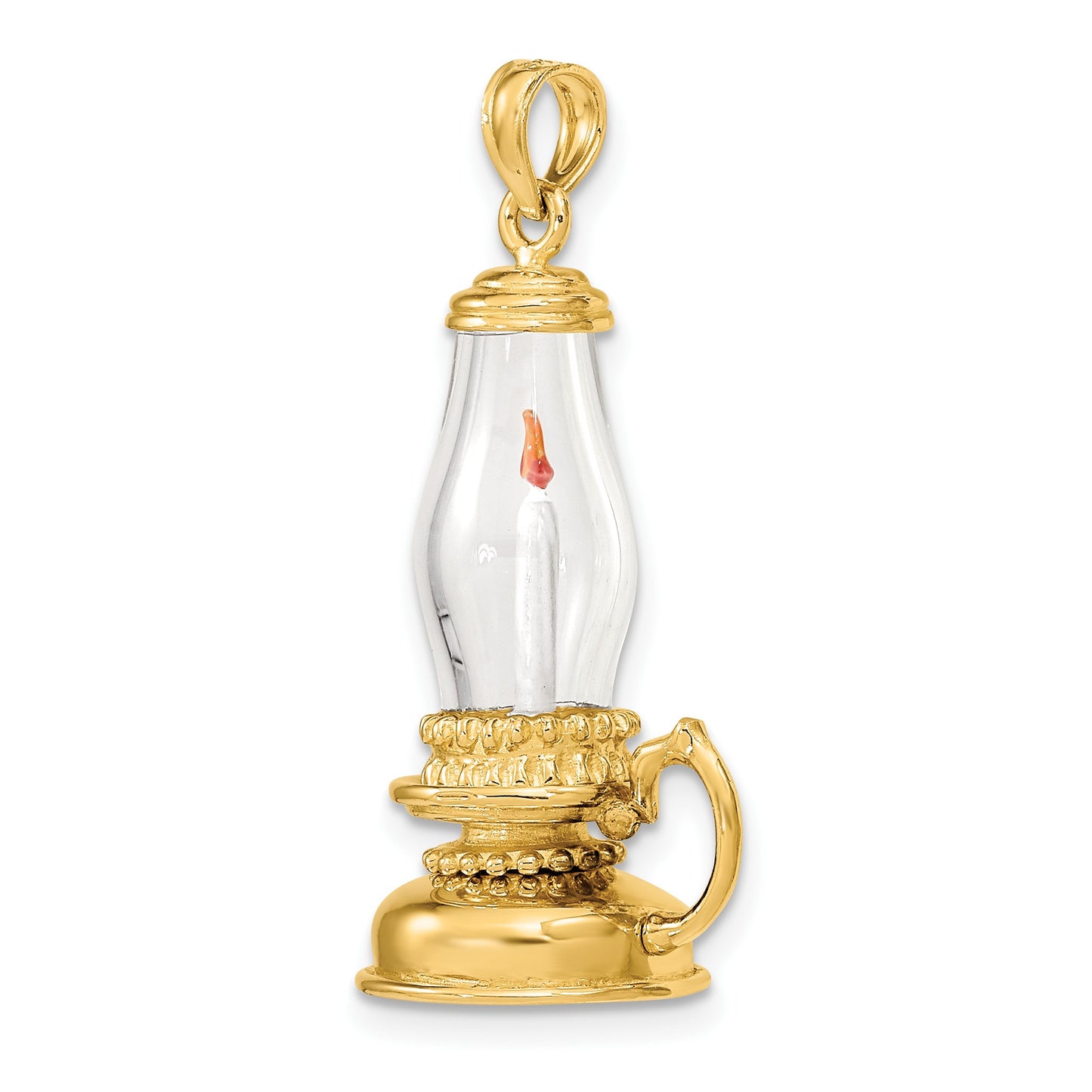 14K 3-D Glass Lantern with Enameled Candle Inside Charm
