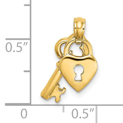 14K Moveable Dangling Heart Lock and Key Charm