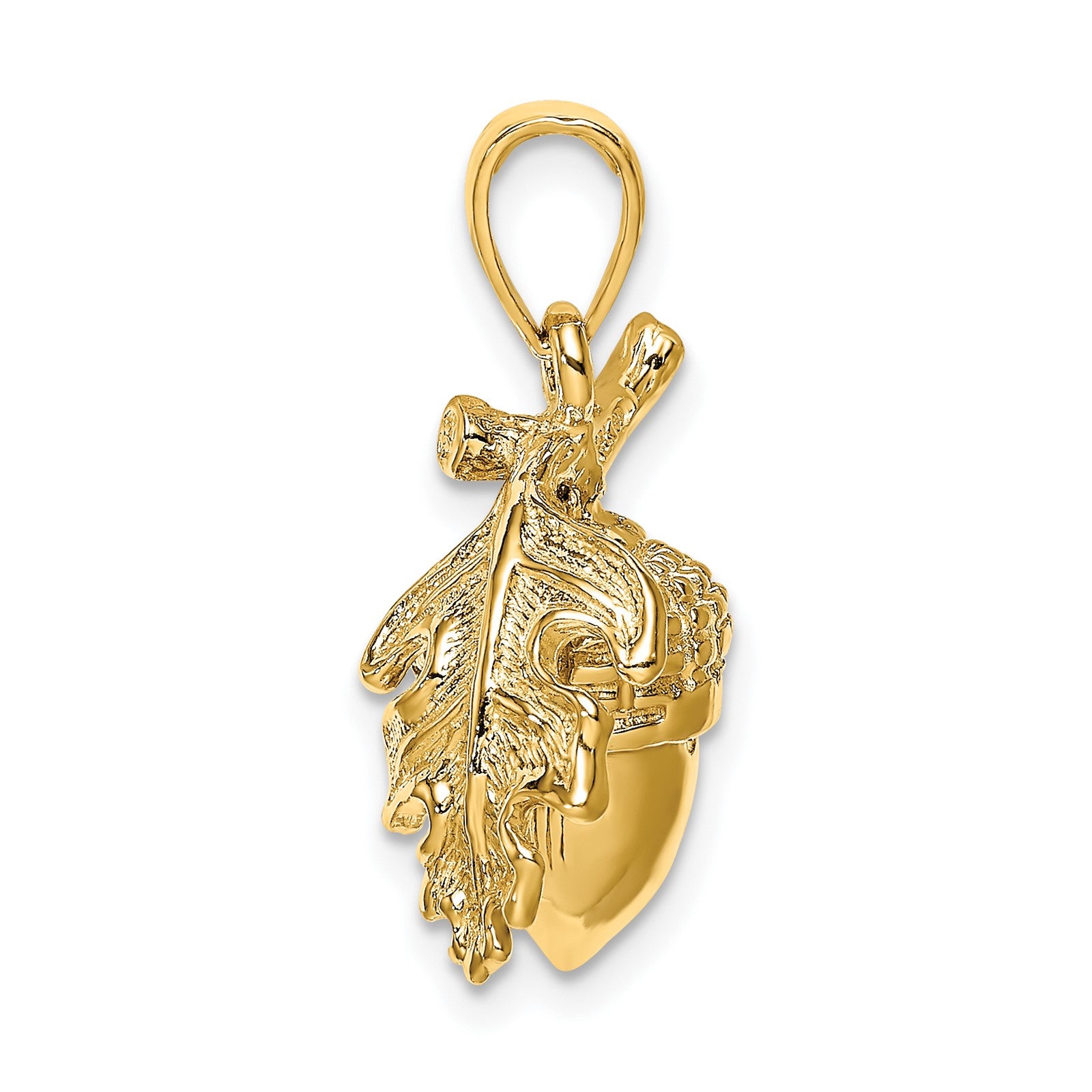 14K 3-D Acorn with Leaf Pendant