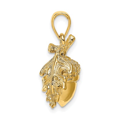 14K 3-D Acorn with Leaf Pendant