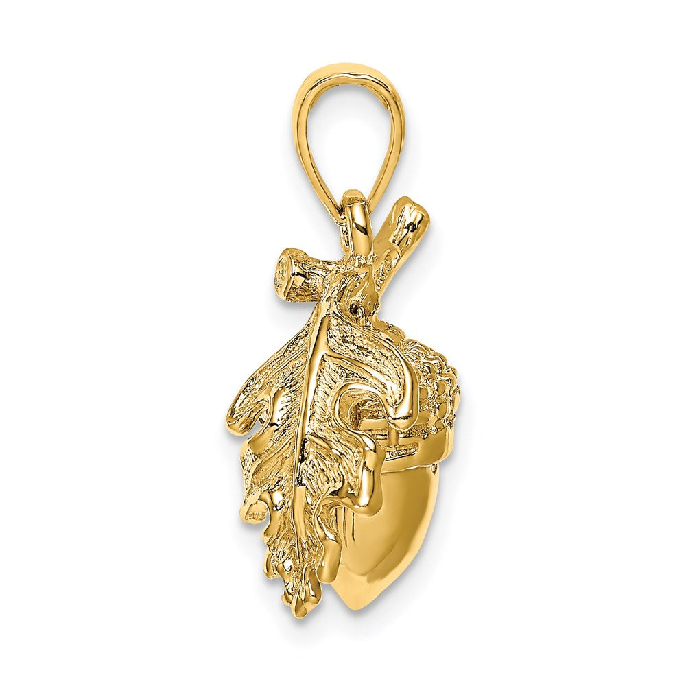 14K 3-D Acorn w/Leaf Pendant