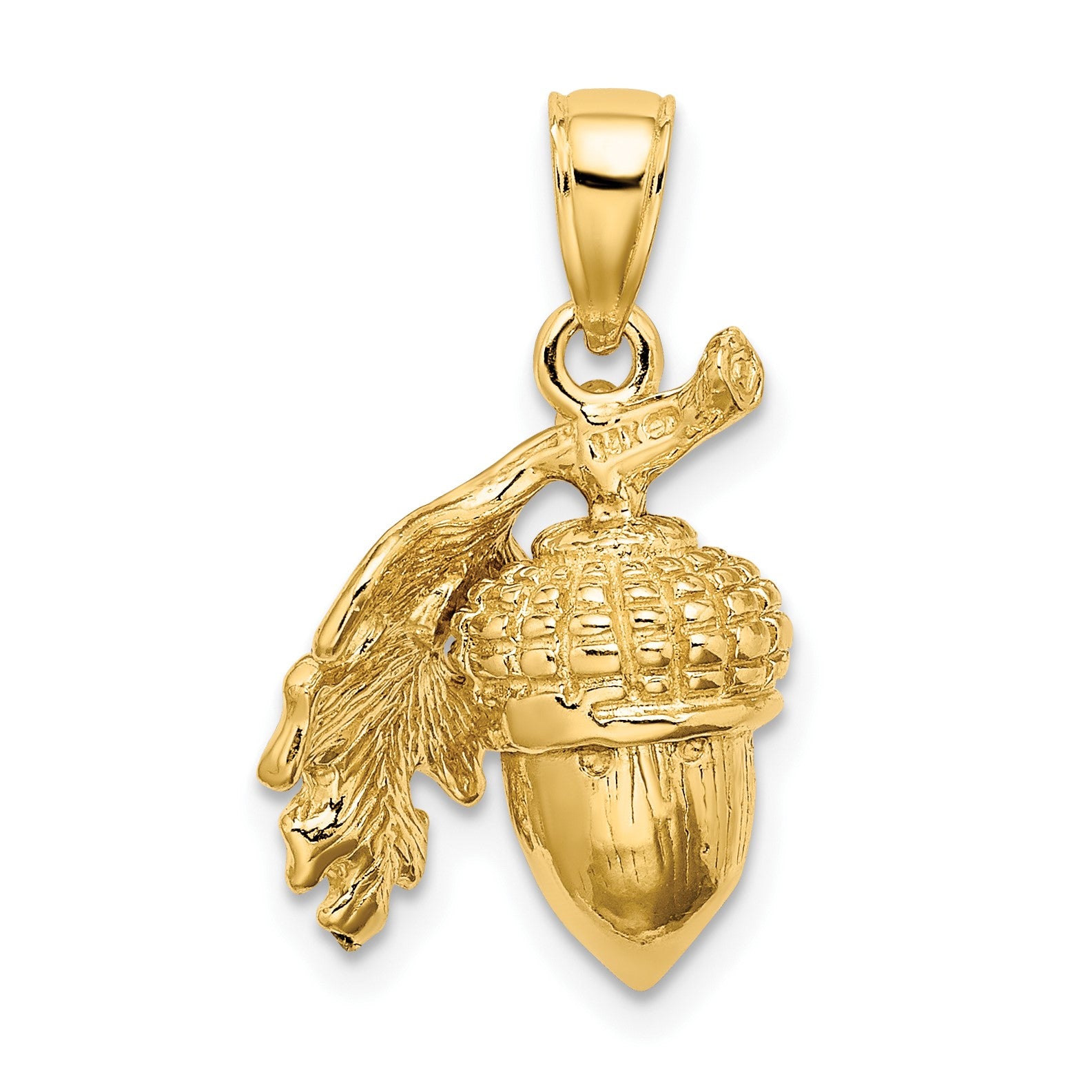14K 3-D Acorn with Leaf Pendant