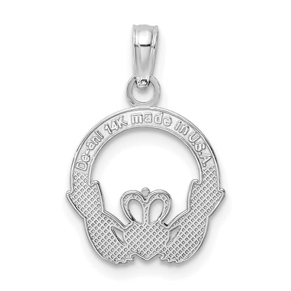 14K White Gold Polished Round Claddagh Charm