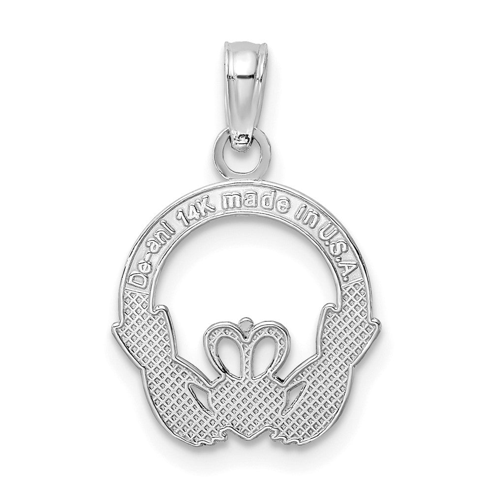 14K White Gold Polished Round Claddagh Charm