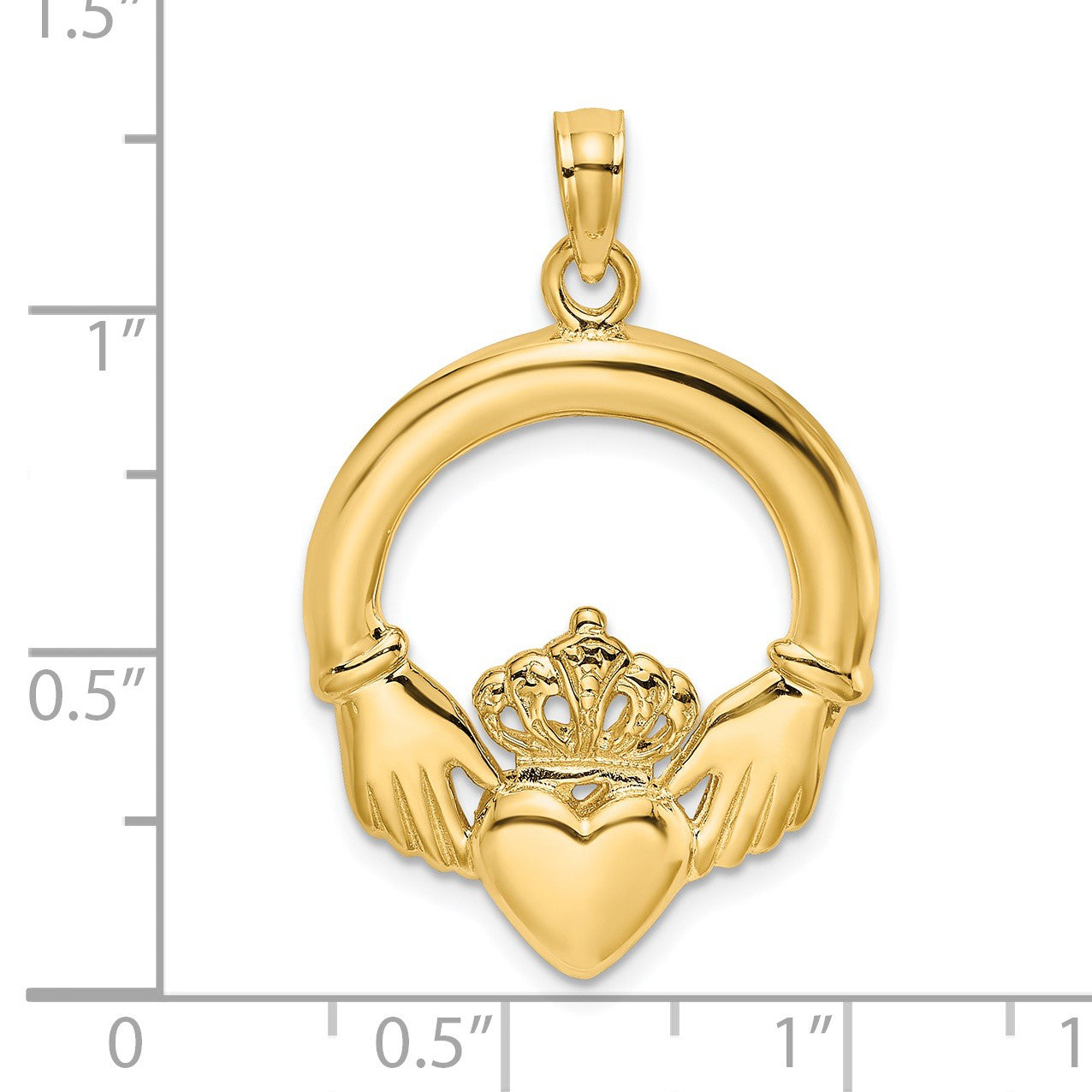 14K  Polished Large Claddagh Heart Charm