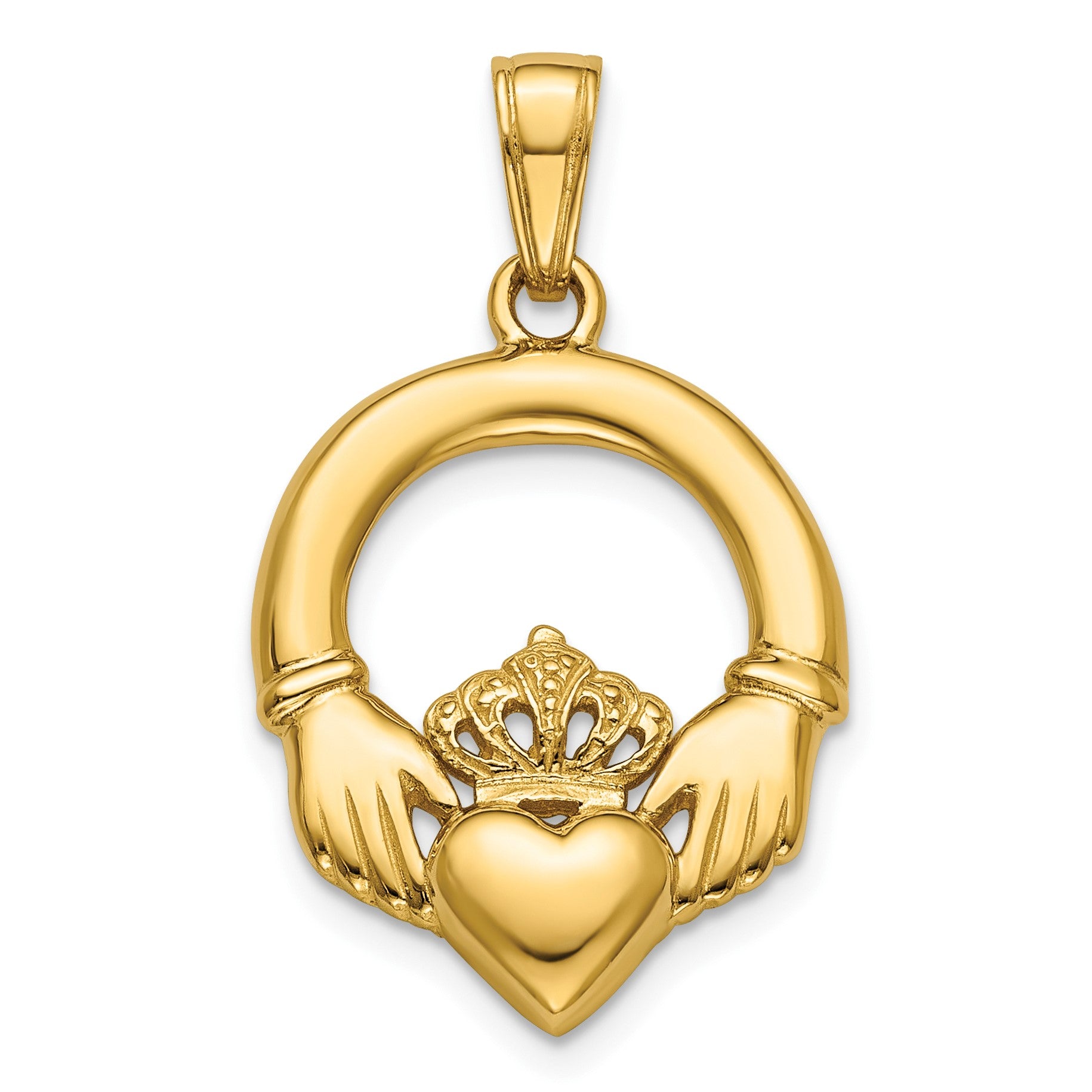 14K  Polished Large Claddagh Heart Charm