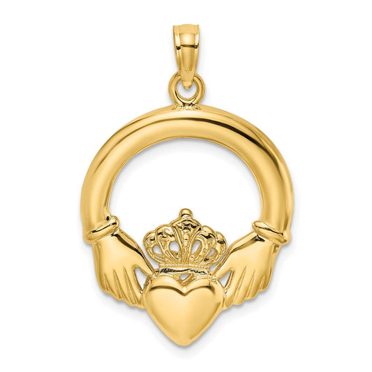 14K  Polished Large Claddagh Heart Charm