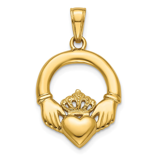 14K  Polished Large Claddagh Heart Charm