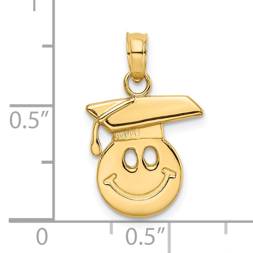 14K Polished Smiley Face with Graduation Cap Charm
