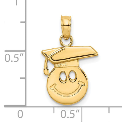 14K Polished Smiley Face with Graduation Cap Charm