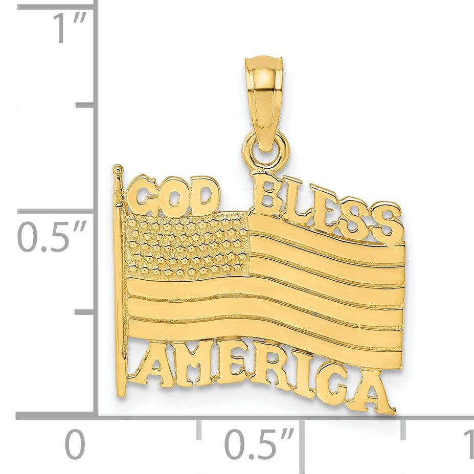 14K Polished Textured GOD BLESS AMERICA Flag Charm