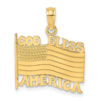 14K Polished Textured GOD BLESS AMERICA Flag Charm