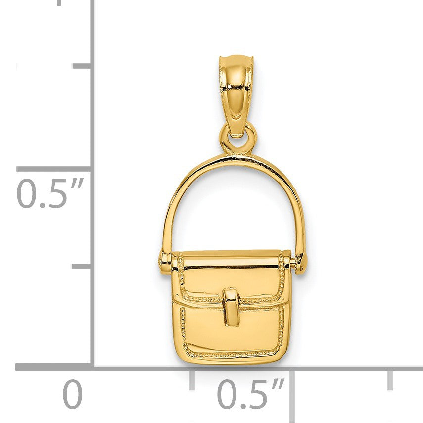 14K 3-D Polished Satchel Purse with Moveable Handle Charm