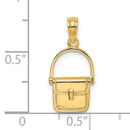 14K 3-D Polished Satchel Purse with Moveable Handle Charm