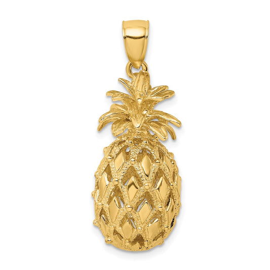 14K 3-D Textured and Polished Pineapple Charm