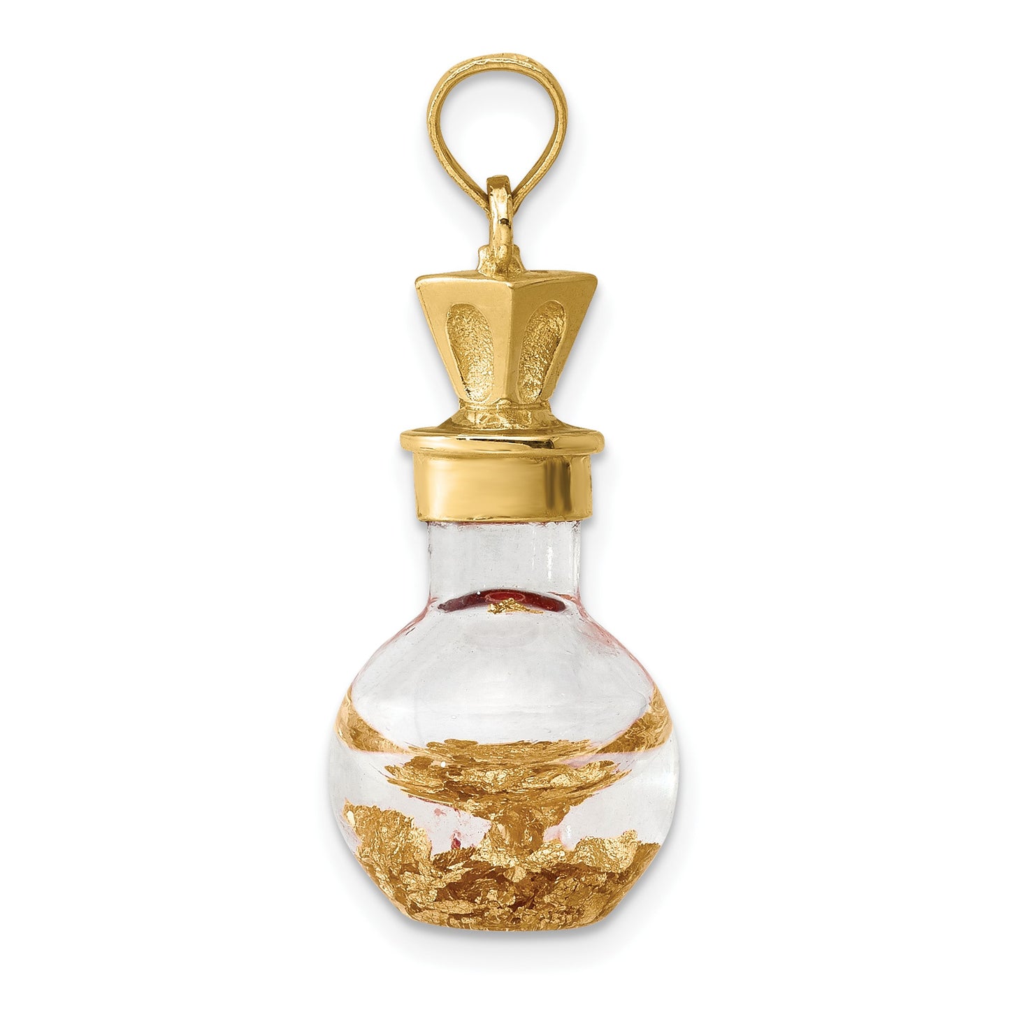 14K 3-D Gold Leaf In Glass Bottle Charm