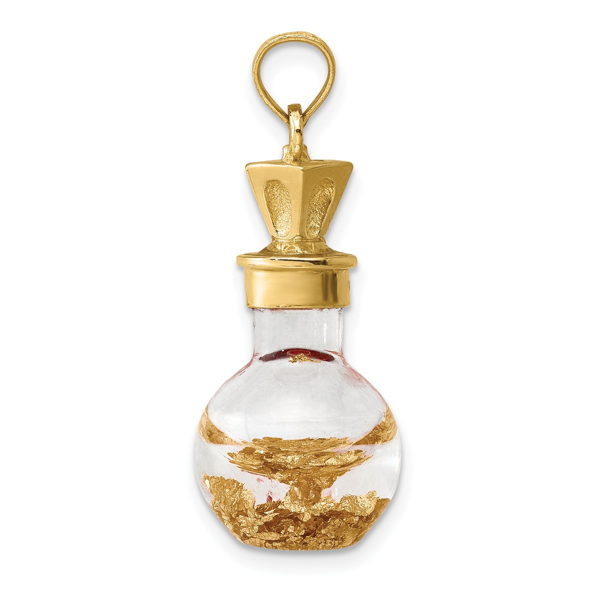 14K 3-D Gold Leaf In Glass Bottle Charm