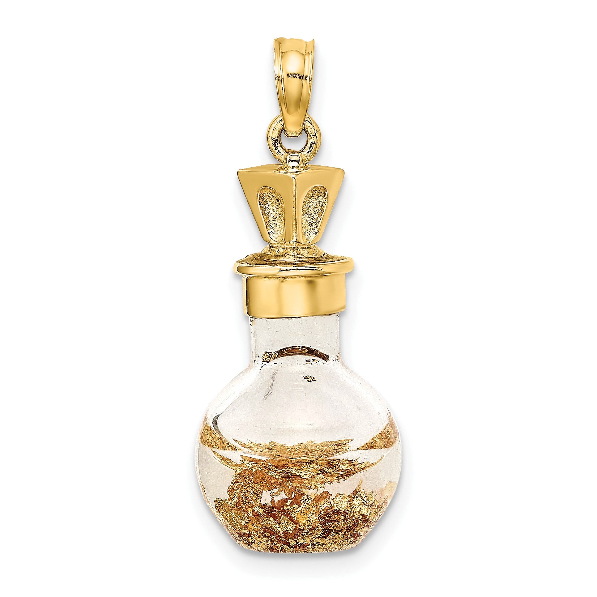14K 3-D Gold Leaf In Glass Bottle Charm