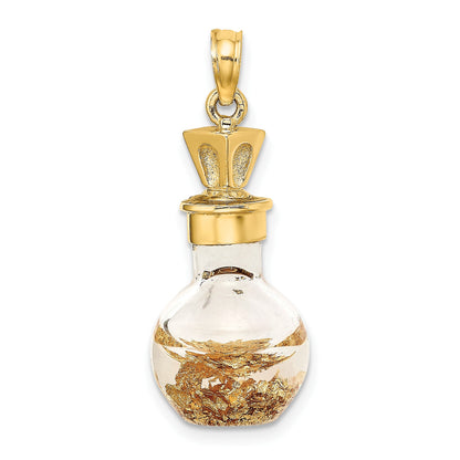 14K 3-D Gold Leaf In Glass Bottle Charm