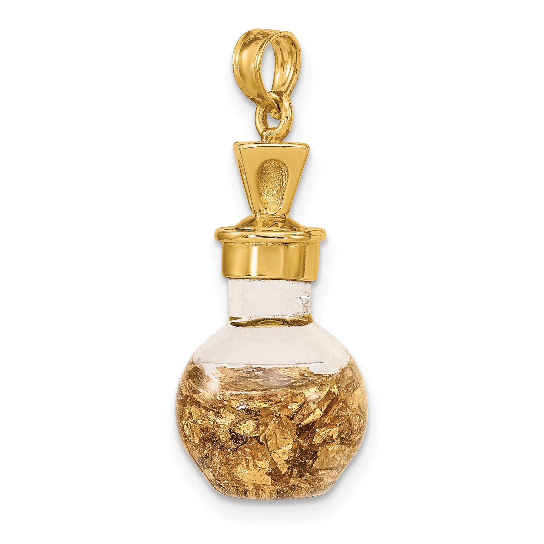 14K 3-D Gold Leaf In Glass Bottle Charm
