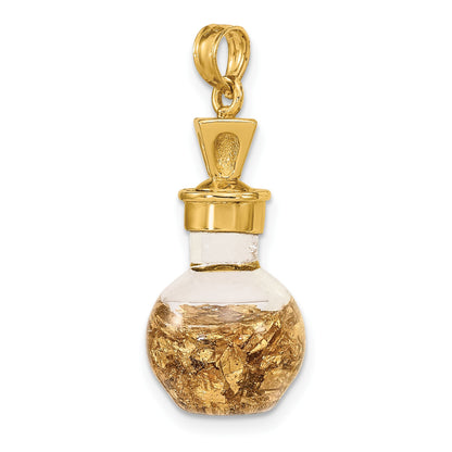 14K 3-D Gold Leaf In Glass Bottle Charm