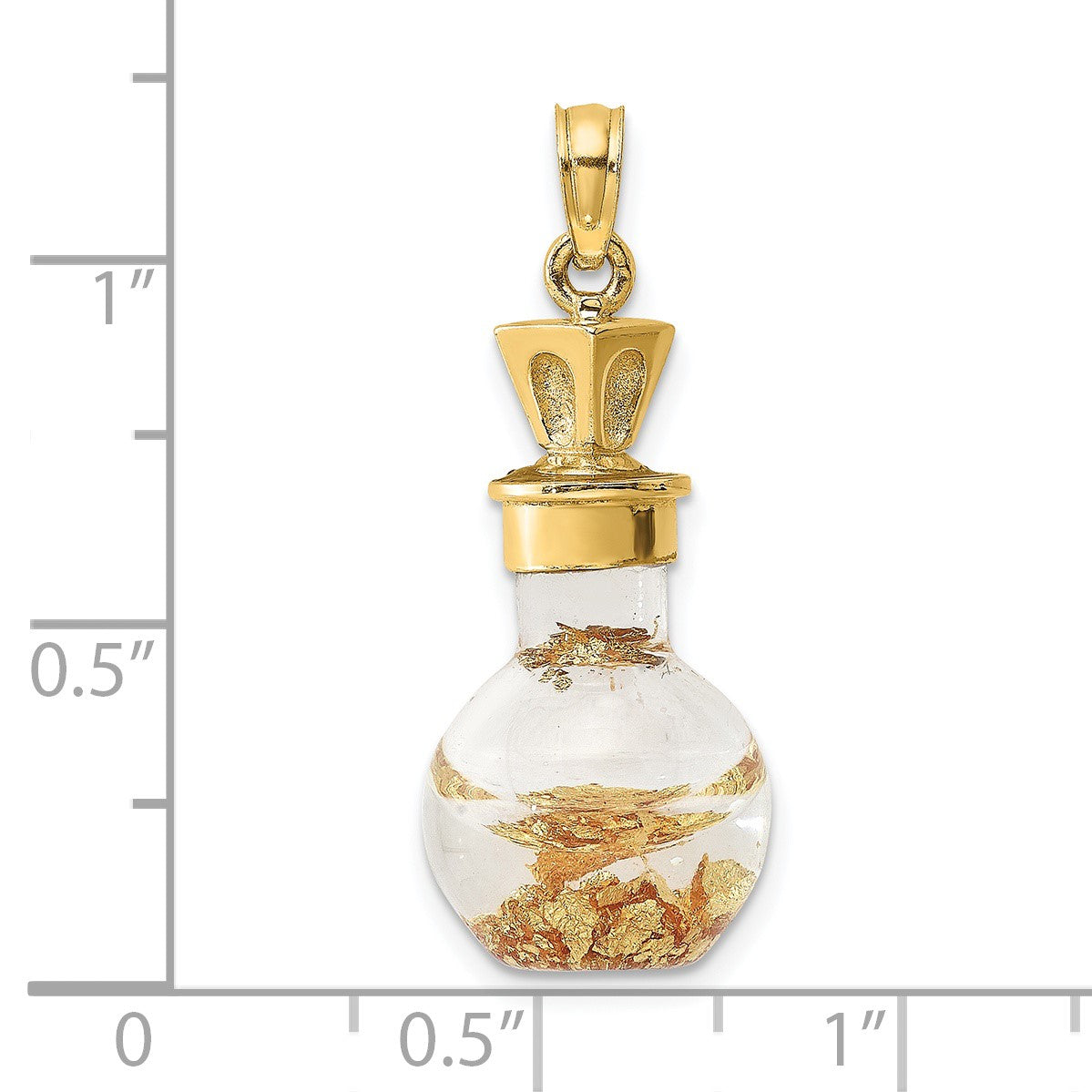 14K 3-D Gold Leaf In Glass Bottle Charm