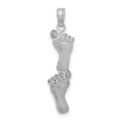 14K White Gold Polished Double Vertical Feet Charm