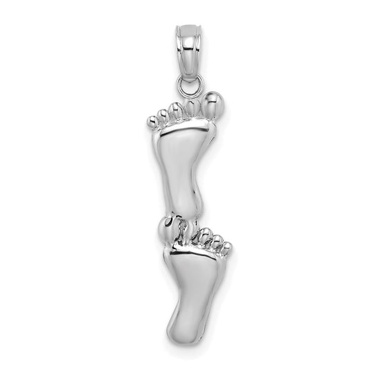 14K White Gold Polished Double Vertical Feet Charm