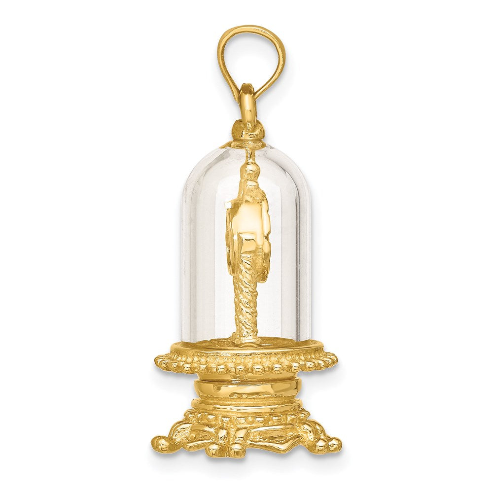 14K w/ Enamel 3-D Moveable Clock In Glass Dome Charm