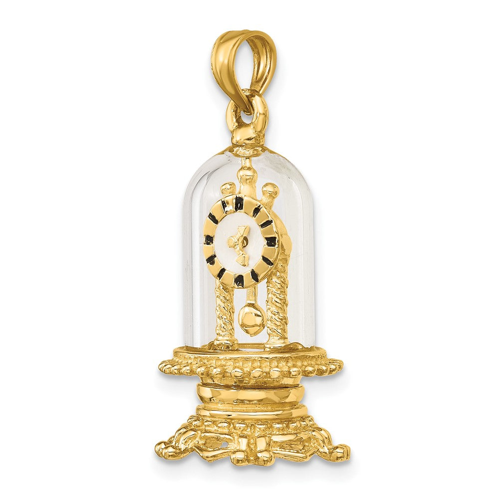 14K w/ Enamel 3-D Moveable Clock In Glass Dome Charm