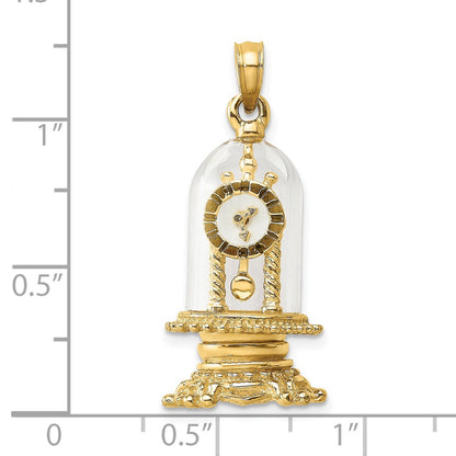 14K w/ Enamel 3-D Moveable Clock In Glass Dome Charm