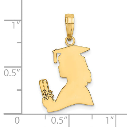14K Polished Female Graduation Profile with Diploma Charm