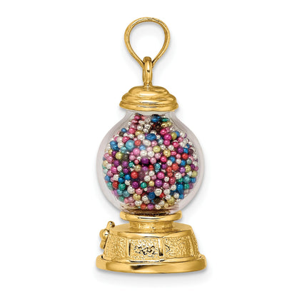 14K 3-D Glass Gumball Machine with Moveable Multi-colored Beads Pendant