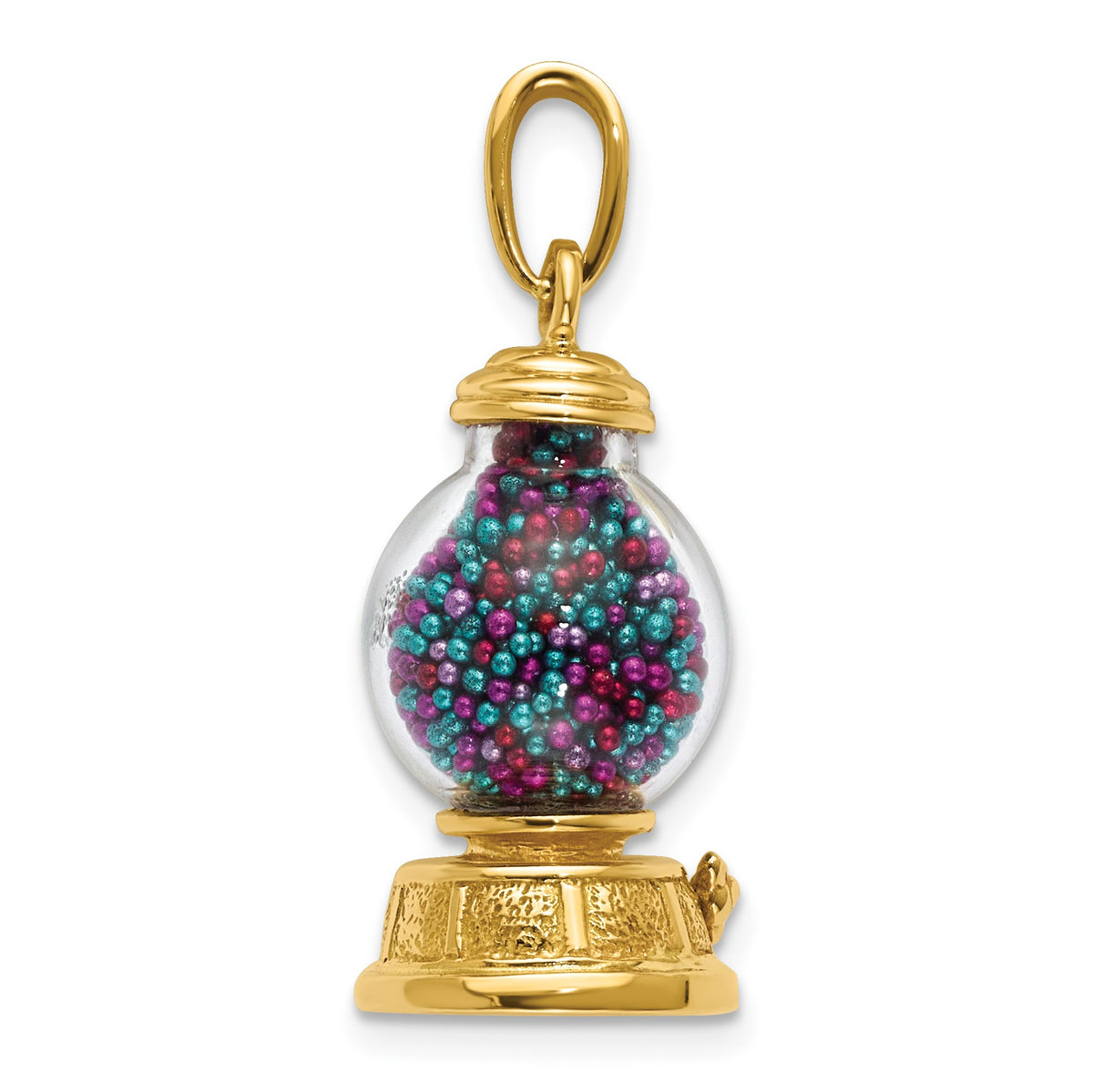 14K 3-D Glass Gumball Machine with Moveable Multi-colored Beads Pendant