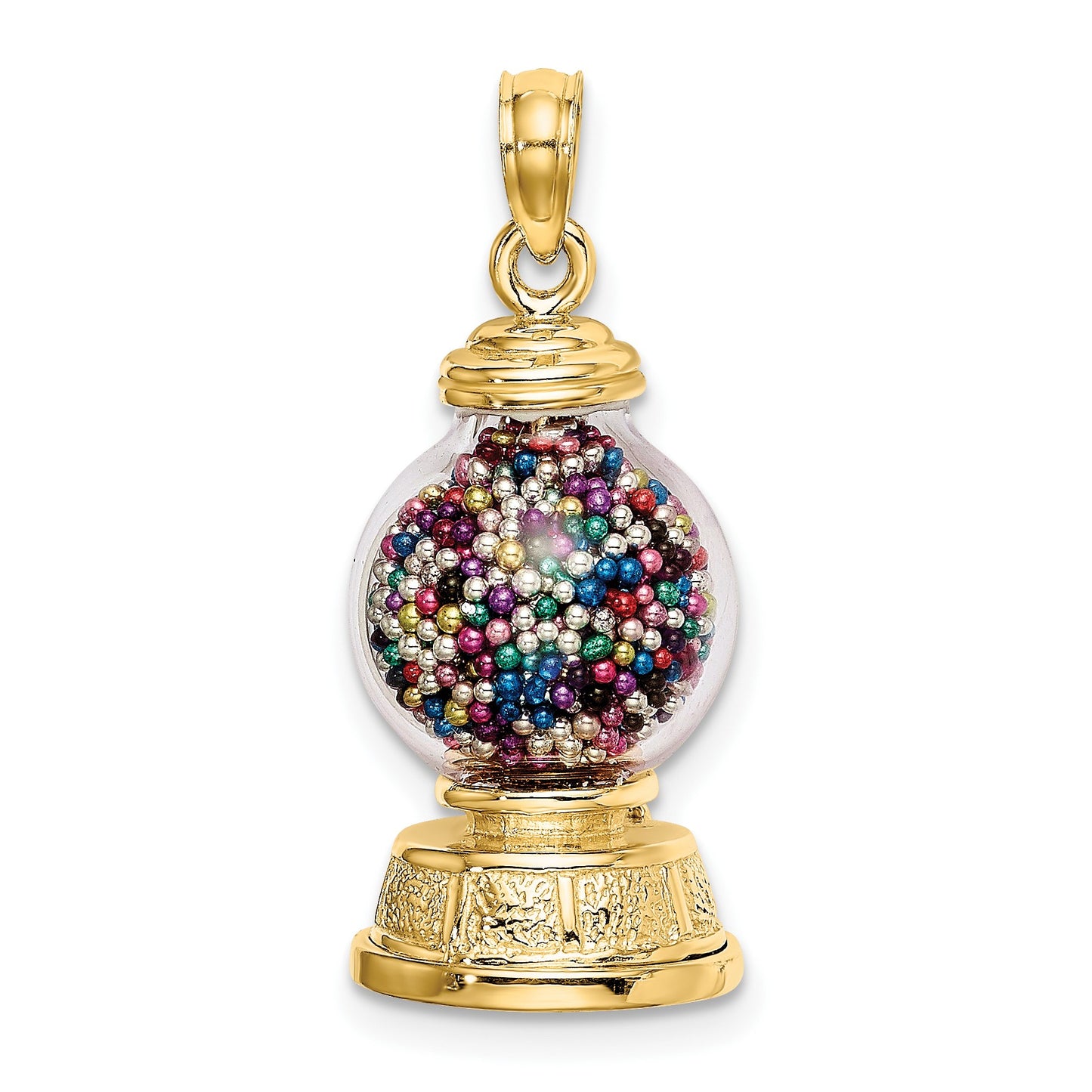 14K 3-D Glass Gumball Machine with Moveable Multi-colored Beads Pendant