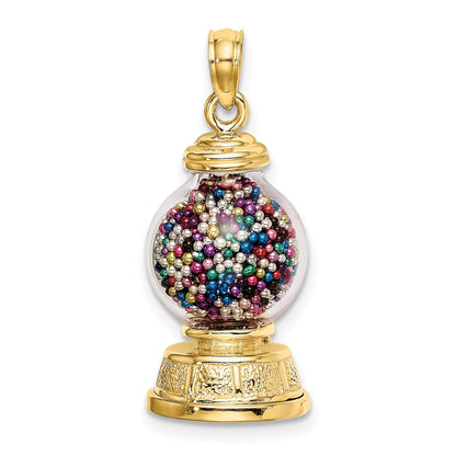 14K 3-D Glass Gumball Machine with Moveable Multi-colored Beads Pendant