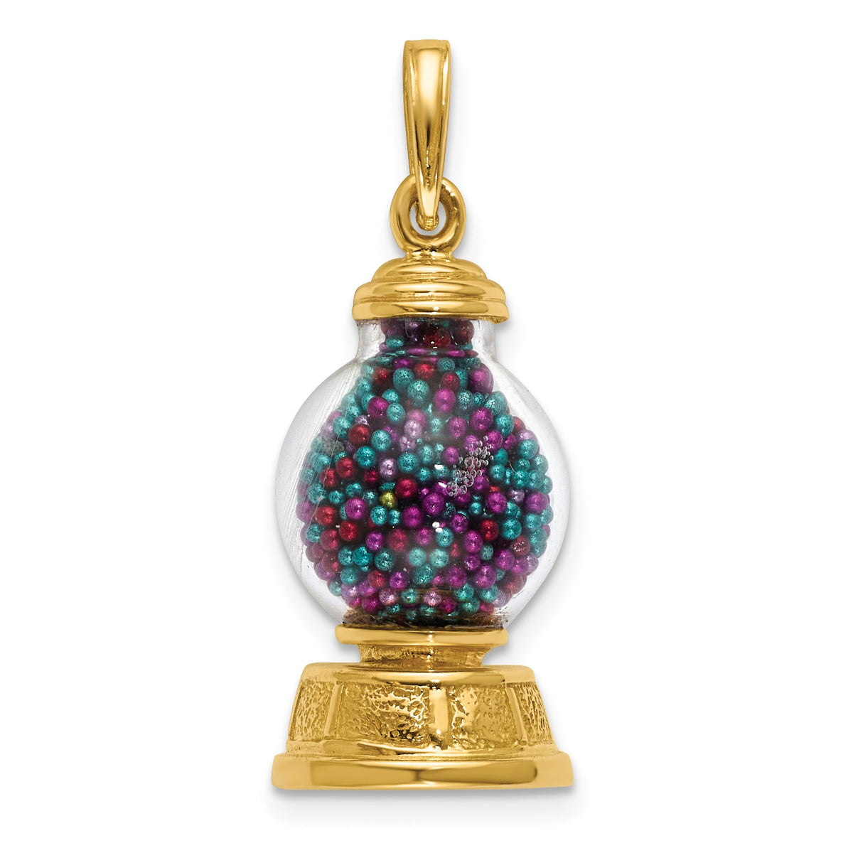 14K 3-D Glass Gumball Machine with Moveable Multi-colored Beads Pendant