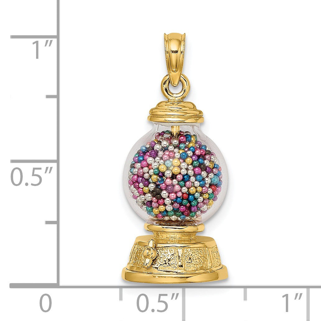 14K 3-D Glass Gumball Machine with Moveable Multi-colored Beads Pendant