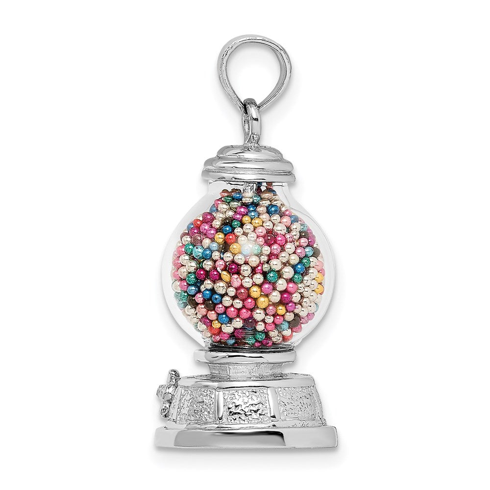 14K White Gold 3-D Moveable Gumball Machine Glass Pendant