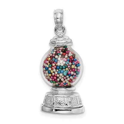 14K White Gold 3-D Moveable Gumball Machine Glass Pendant