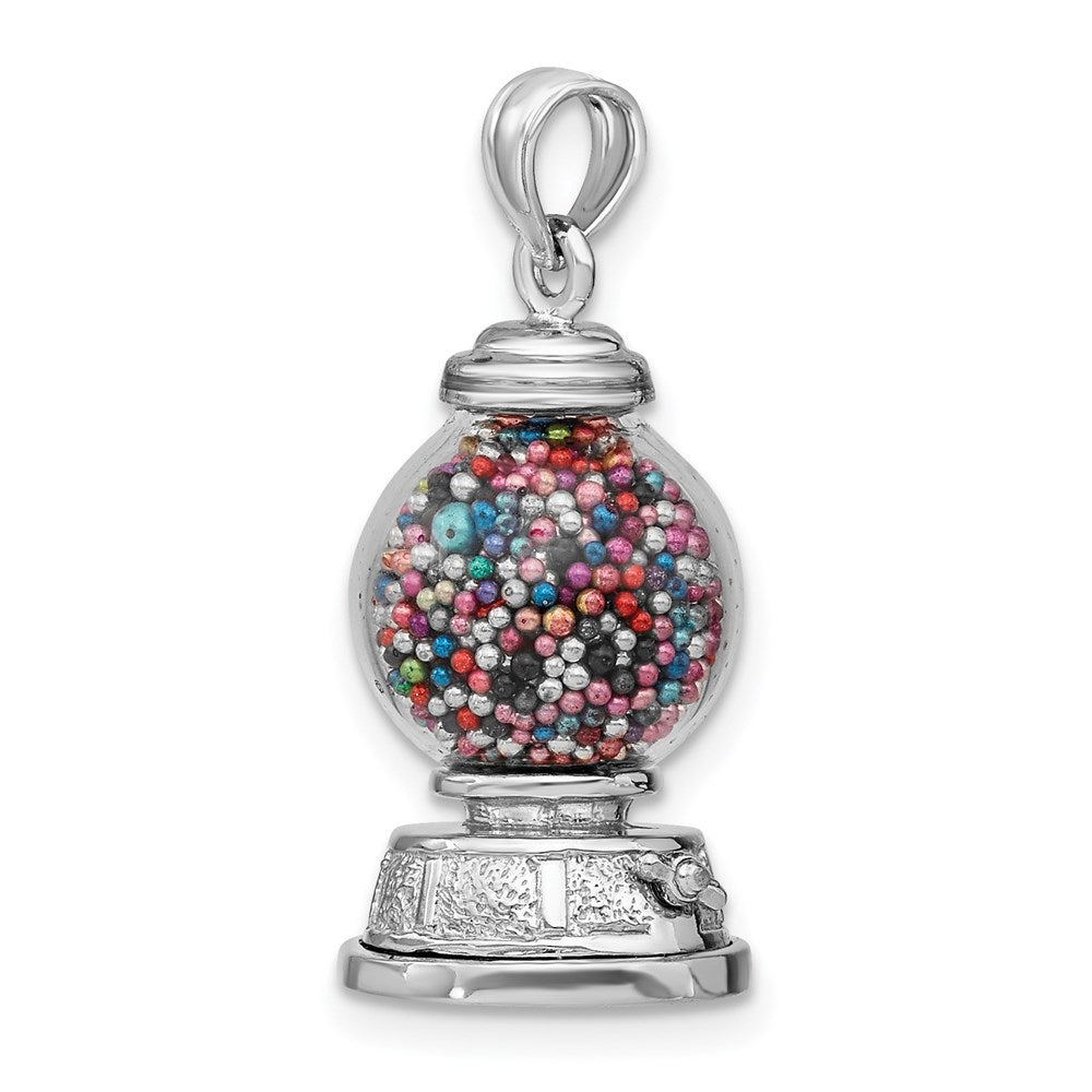 14K White Gold 3-D Moveable Gumball Machine Glass Pendant