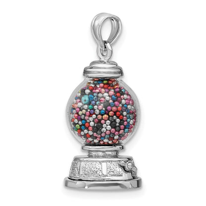 14K White Gold 3-D Moveable Gumball Machine Glass Pendant